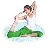 150 cm rundes Strandtuch aus Baumwolle mit blauen Streifen und Quasten – Sommerdecke, Fitness, Yogamatte